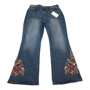Oak‎ & Vine Flare Wide Leg High Rise Stretch Embroidered Blue Jeans Plus Size 20